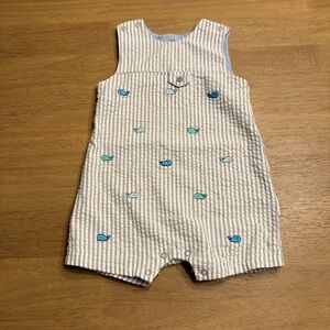 Little Me Blue and White Striped Baby Romper